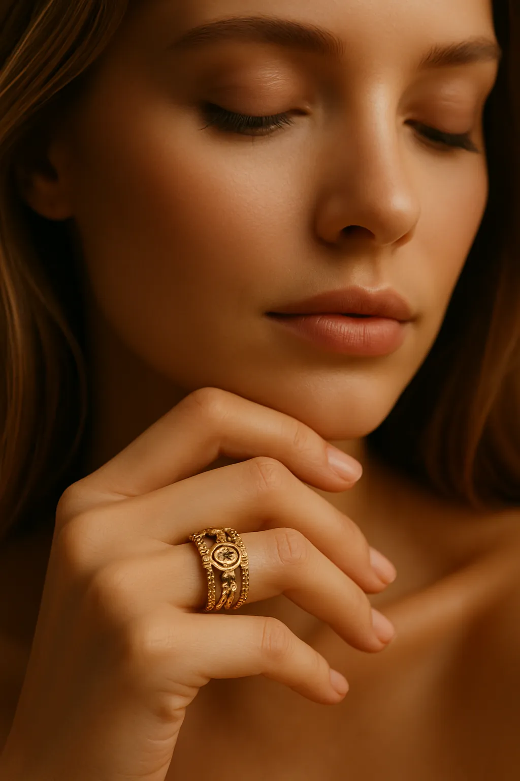 Eine Frau mit Goldene Ringe